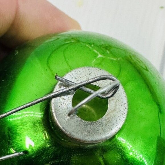 Christmas Tree Ornament Blown Glass Round Mica Hearts Green Ball 3" - Picture 11 of 16